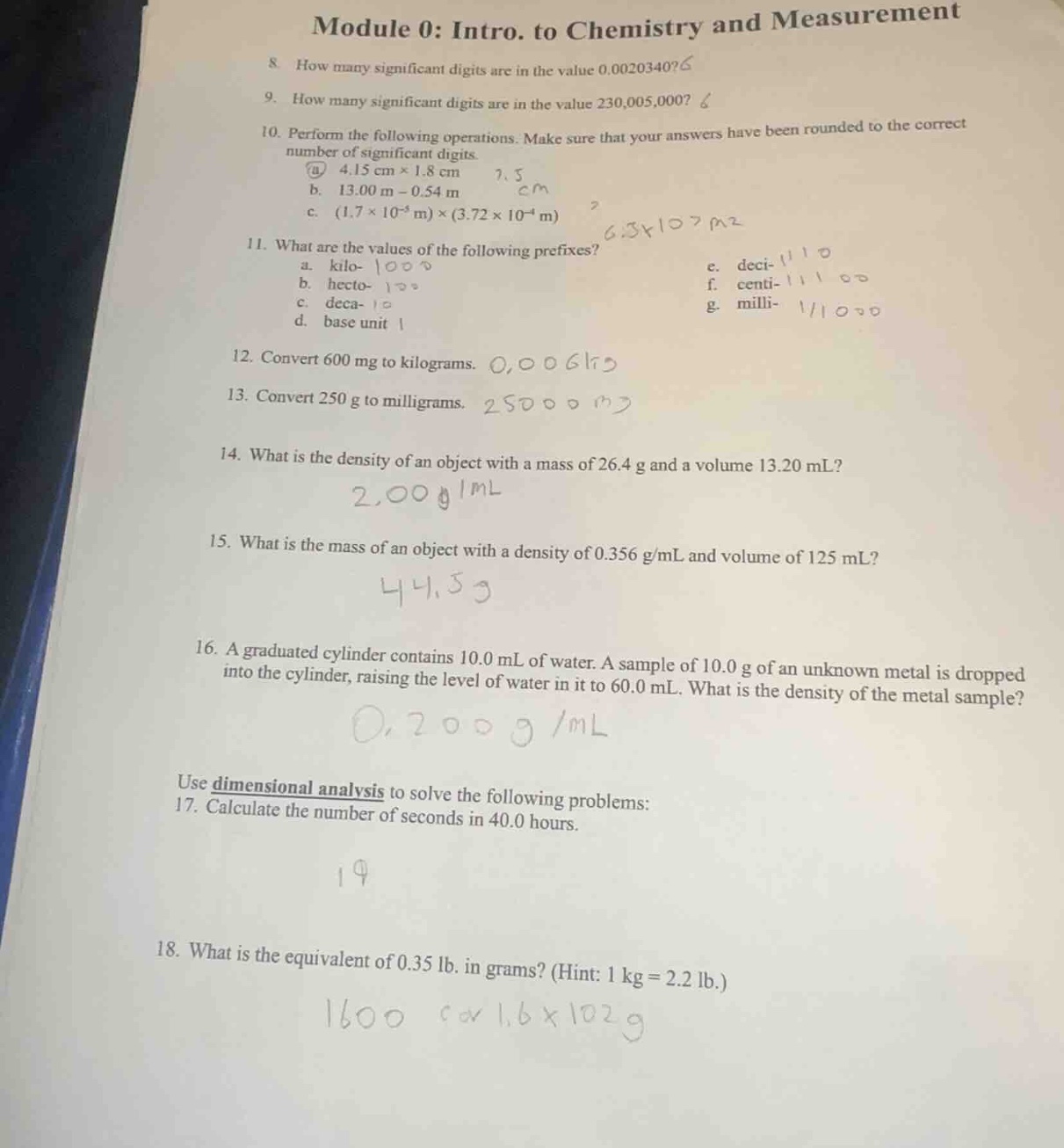 module 0: intro. to chemistry and measurement 8. how many significant d…