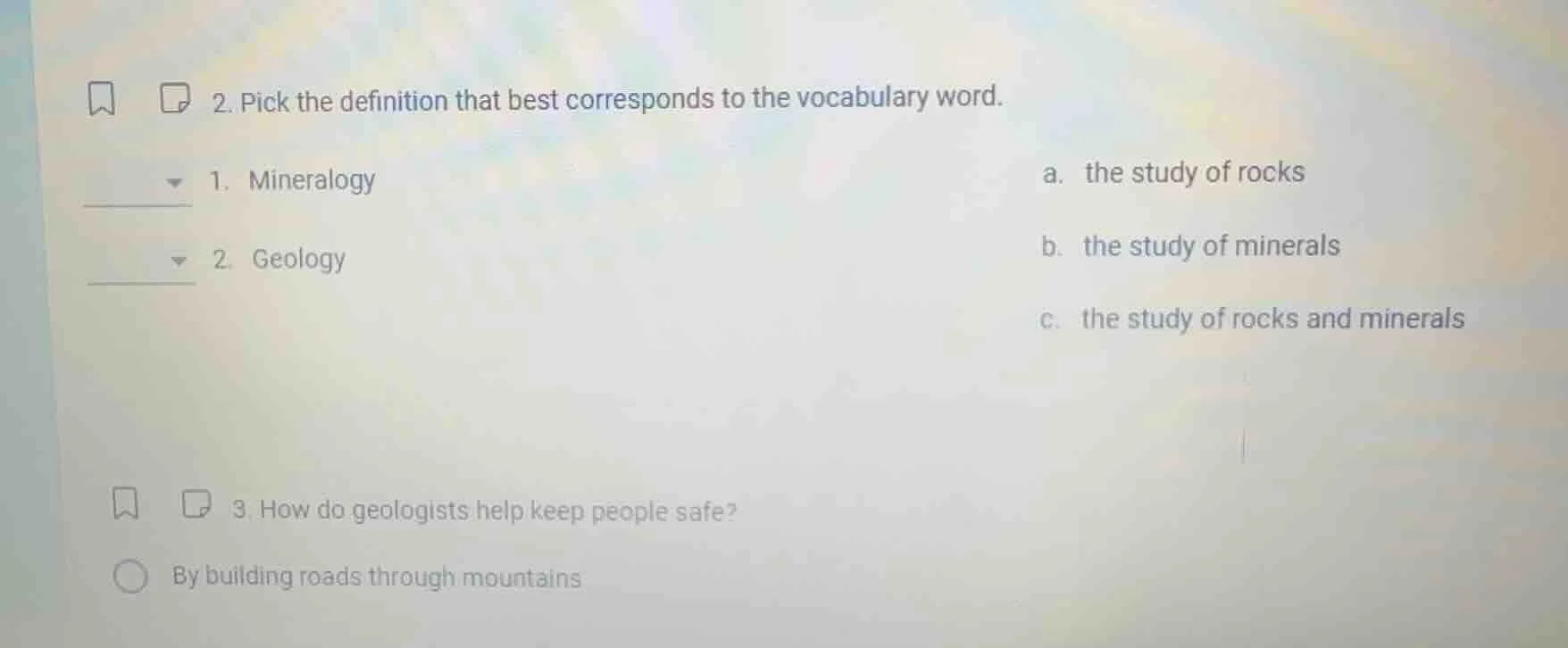 2. pick the definition that best corresponds to the vocabulary word. 1.…