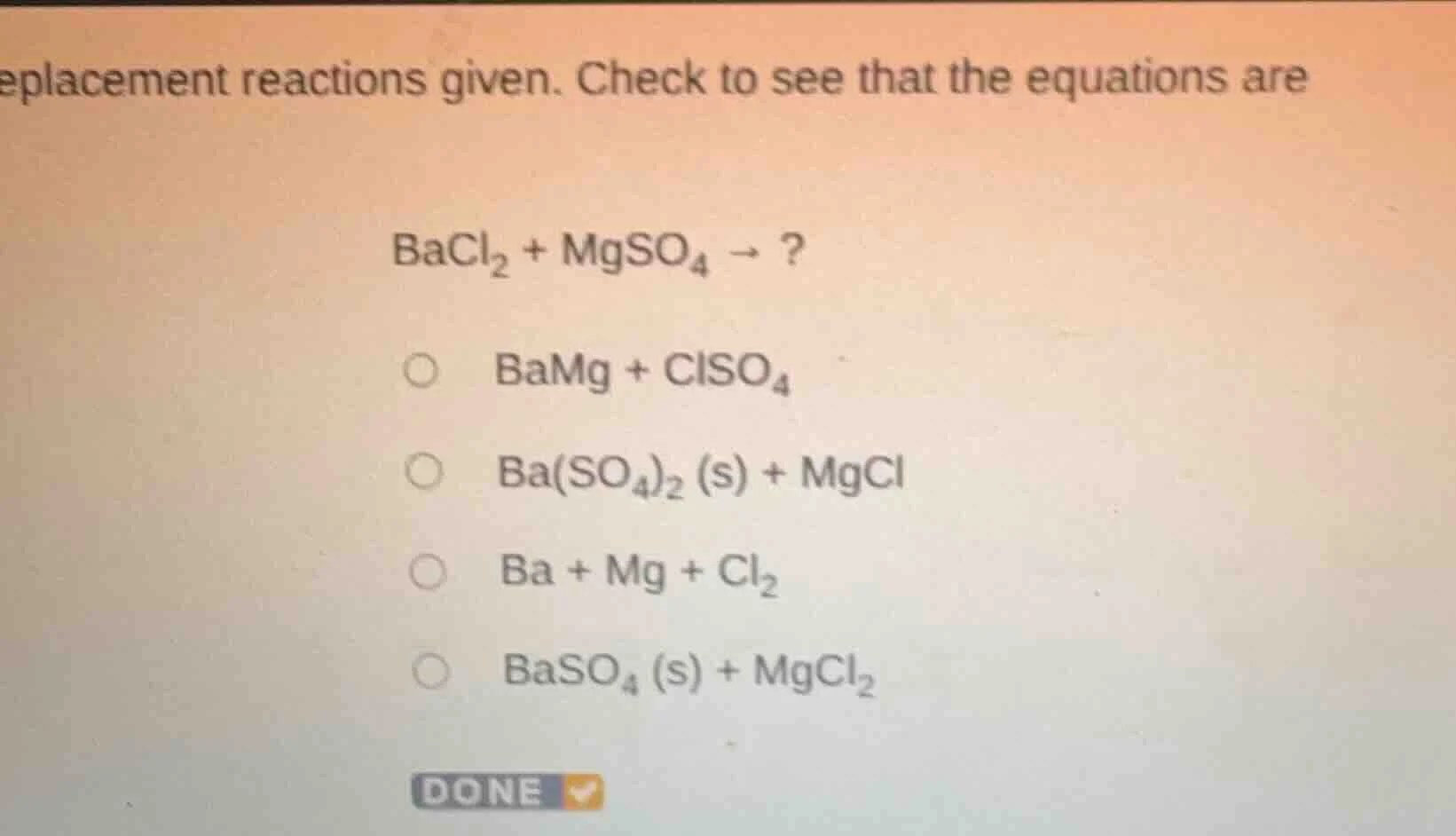 eplacement reactions given. check to see that the equations are bacl₂ +…