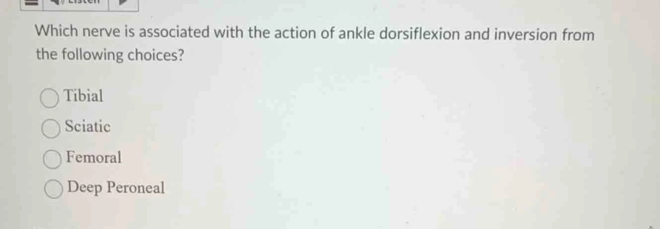 which nerve is associated with the action of ankle dorsiflexion and inv…