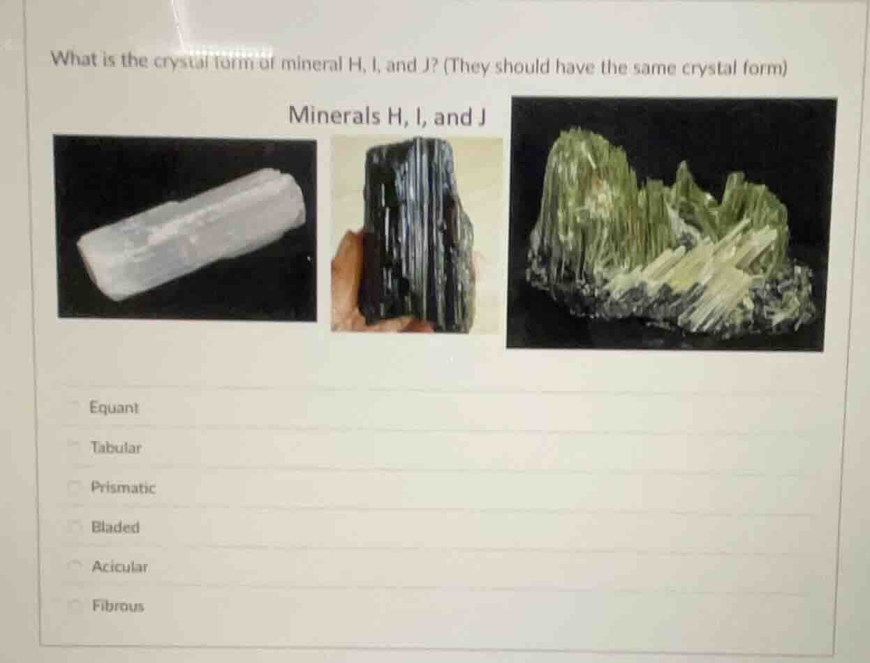 what is the crystal form of mineral h, i, and j? (they should have the …