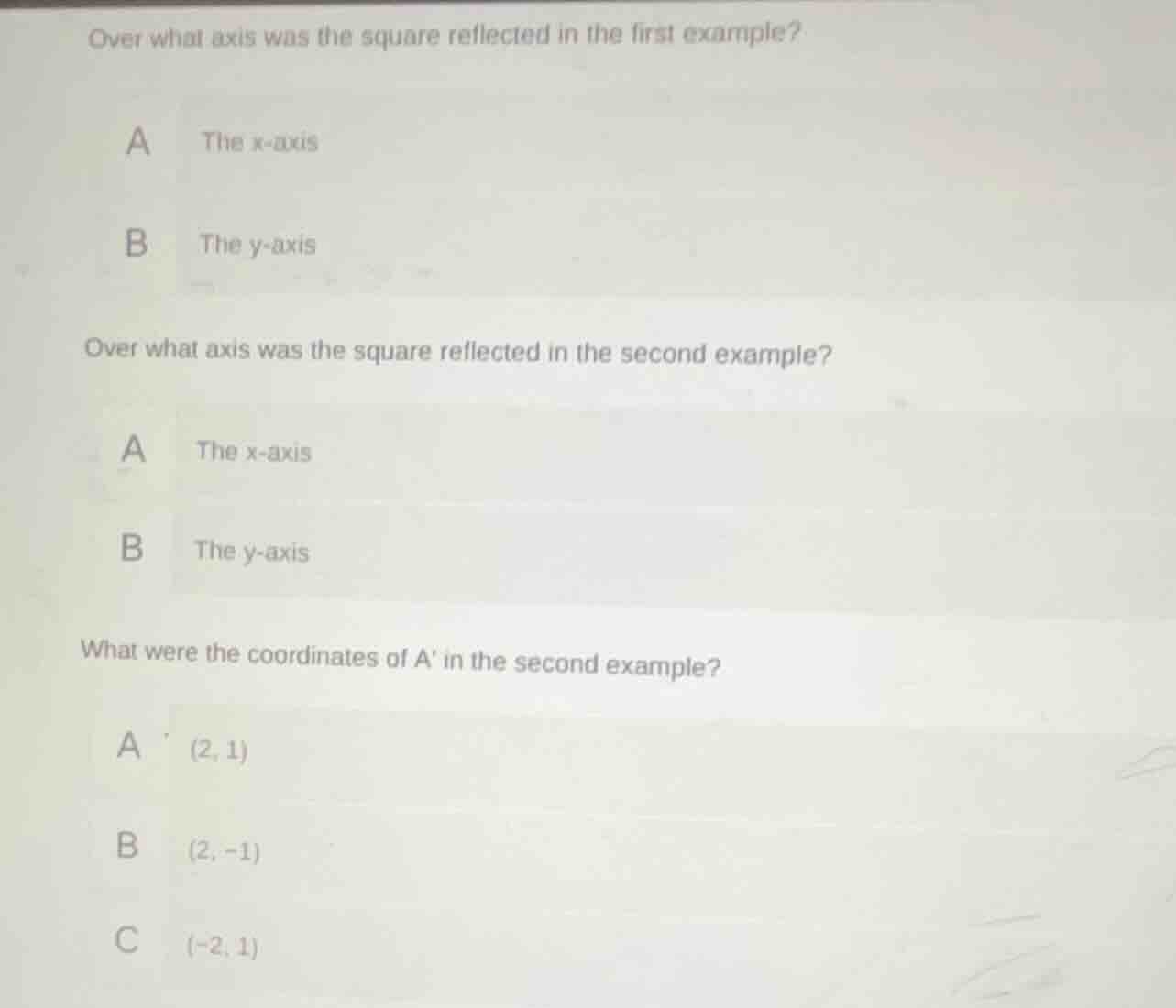 over what axis was the square reflected in the first example? a the x -…