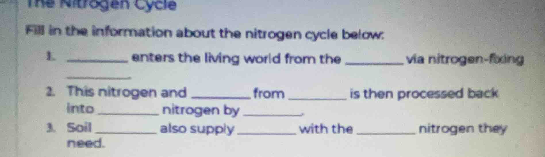 the nitrogen cycle fill in the information about the nitrogen cycle bel…