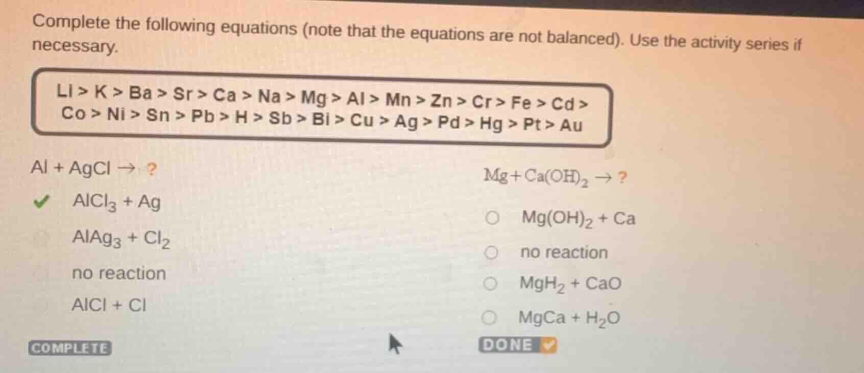 complete the following equations (note that the equations are not balan…