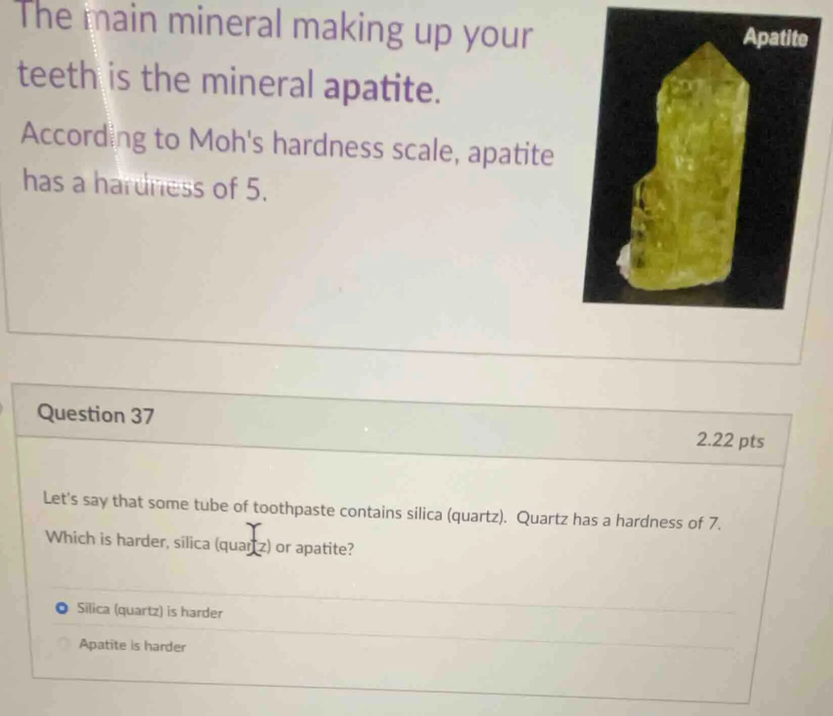 the main mineral making up your teeth is the mineral apatite. according…