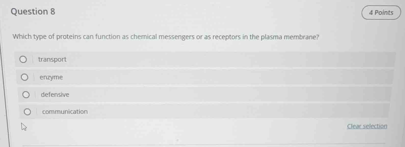 question 8 4 points which type of proteins can function as chemical mes…
