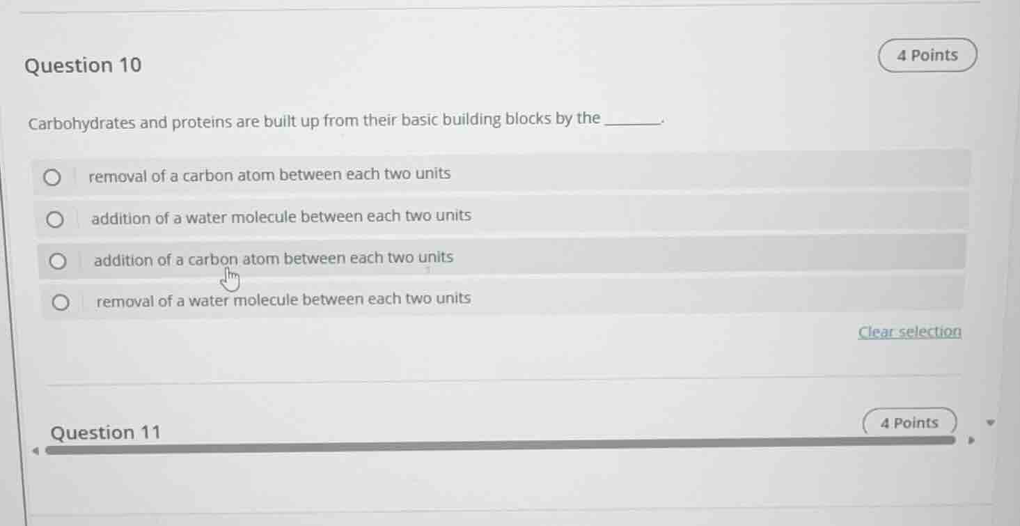 question 10 carbohydrates and proteins are built up from their basic bu…