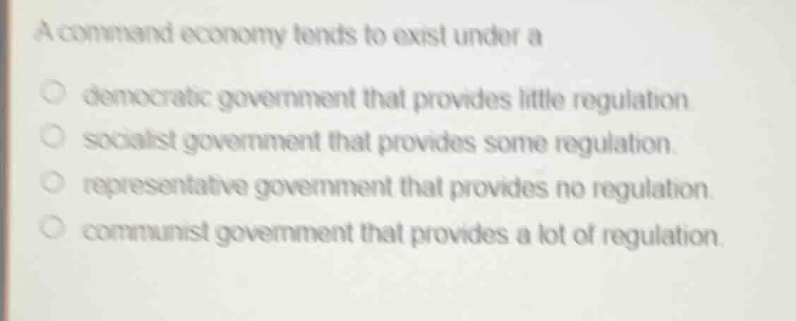 a command economy tends to exist under a democratic government that pro…