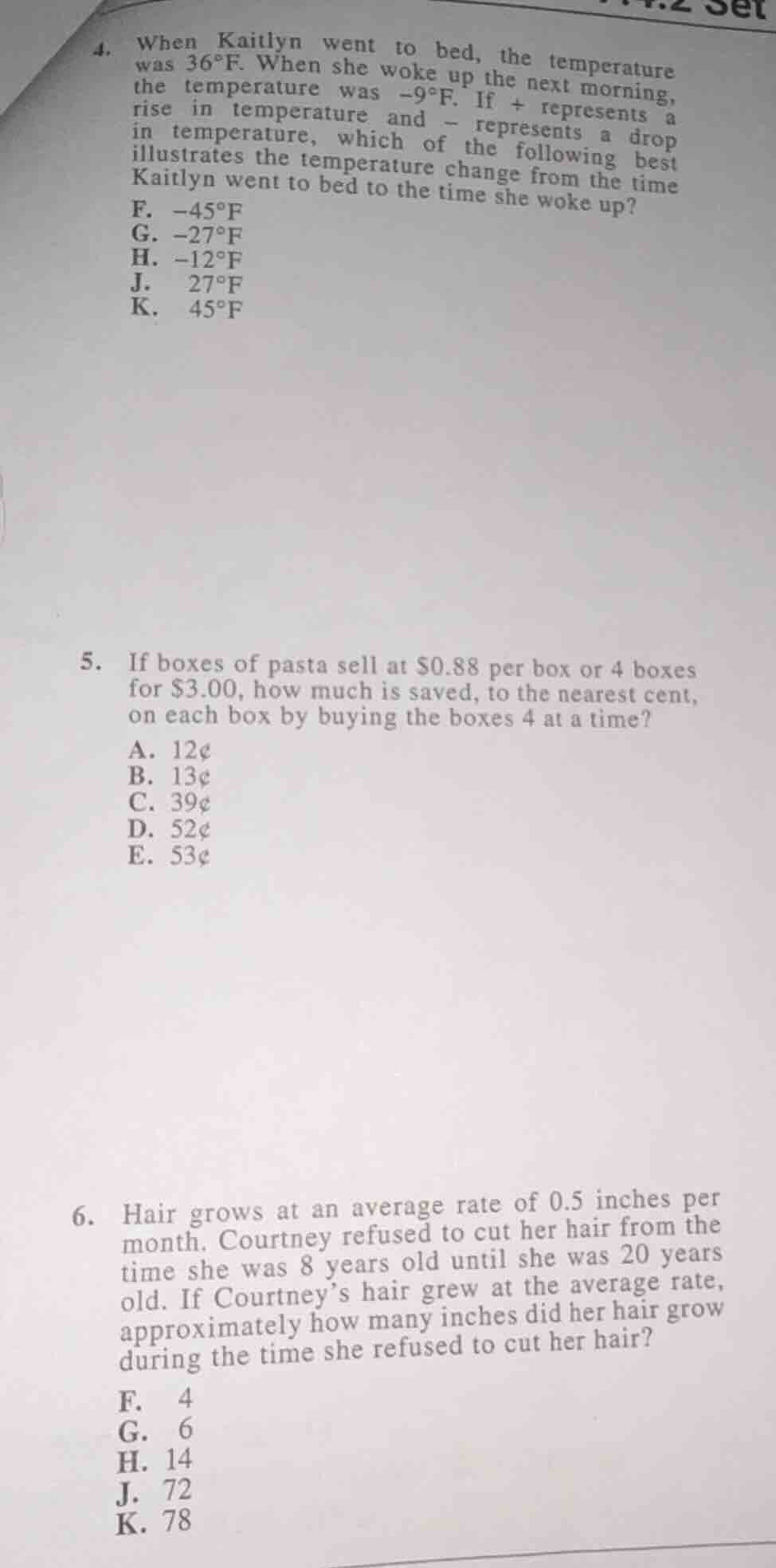 4. when kaitlyn went to bed, the temperature was 36°f. when she woke up…