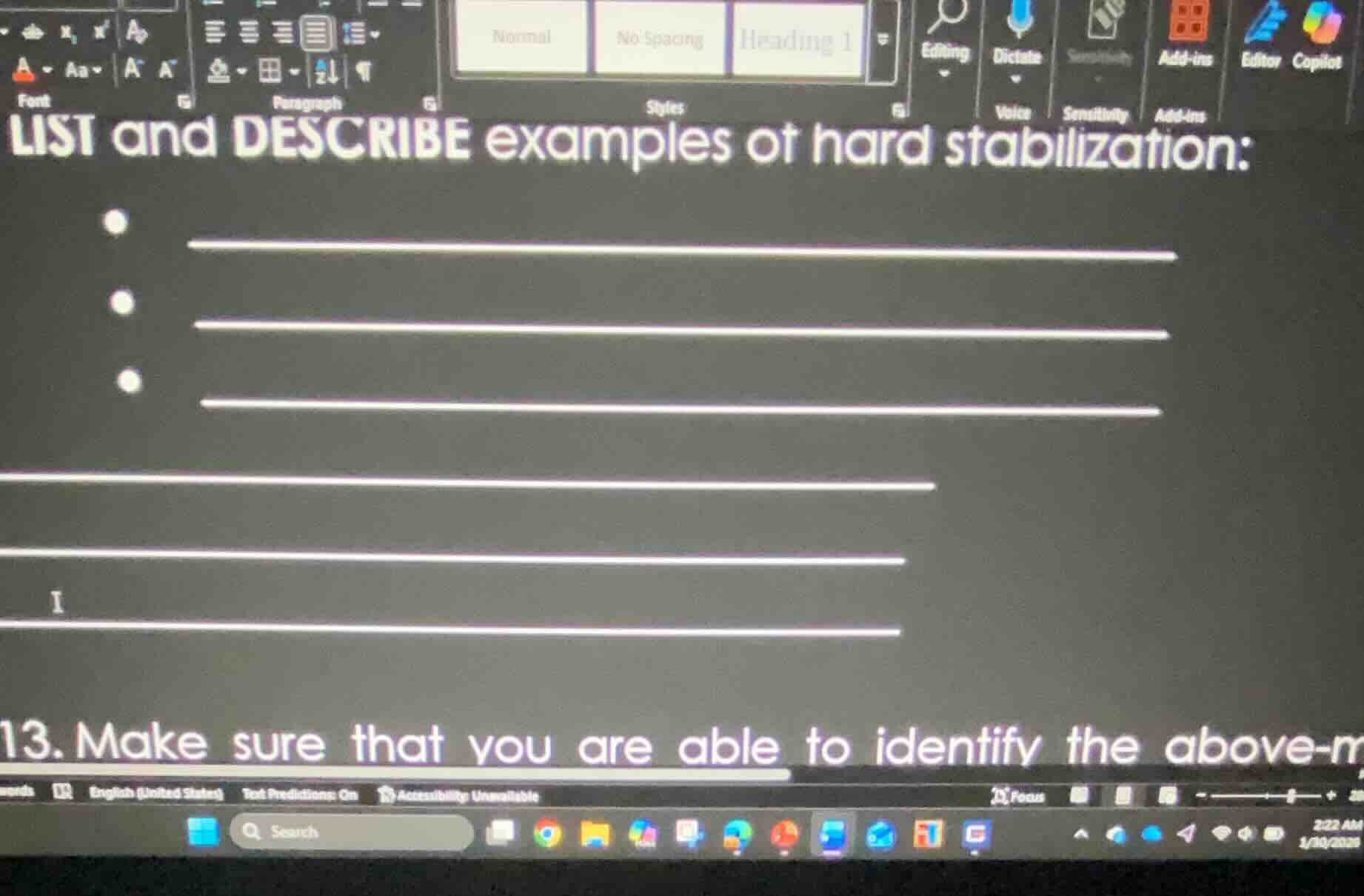 list and describe examples of hard stabilization: 13. make sure that yo…