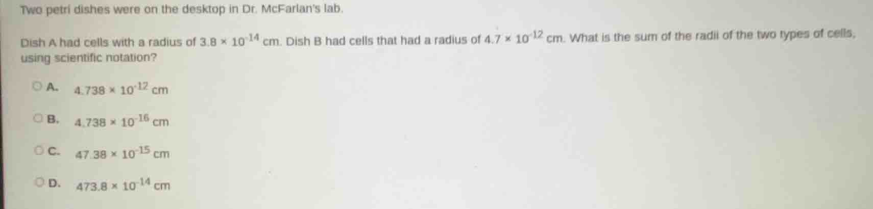 two petri dishes were on the desktop in dr. mcfarlans lab. dish a had c…
