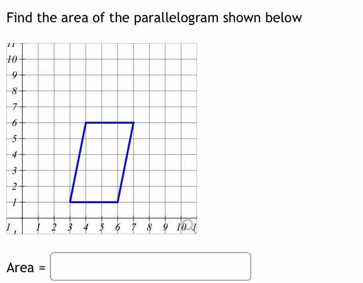 find the area of the parallelogram shown below area =