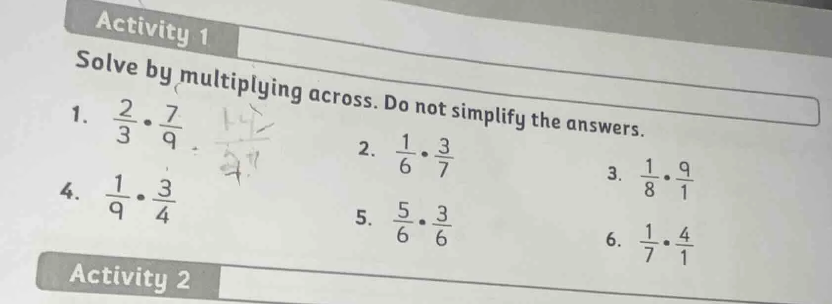 activity 1 solve by multiplying across. do not simplify the answers. 1.…