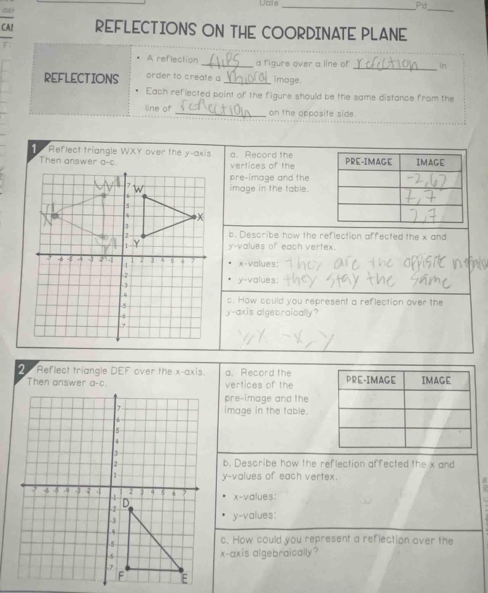 reflections on the coordinate plane reflections - a reflection ____ a f…