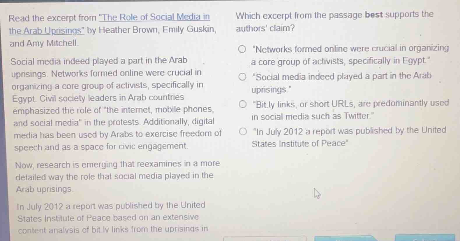 read the excerpt from \the role of social media in the arab uprisings\ …