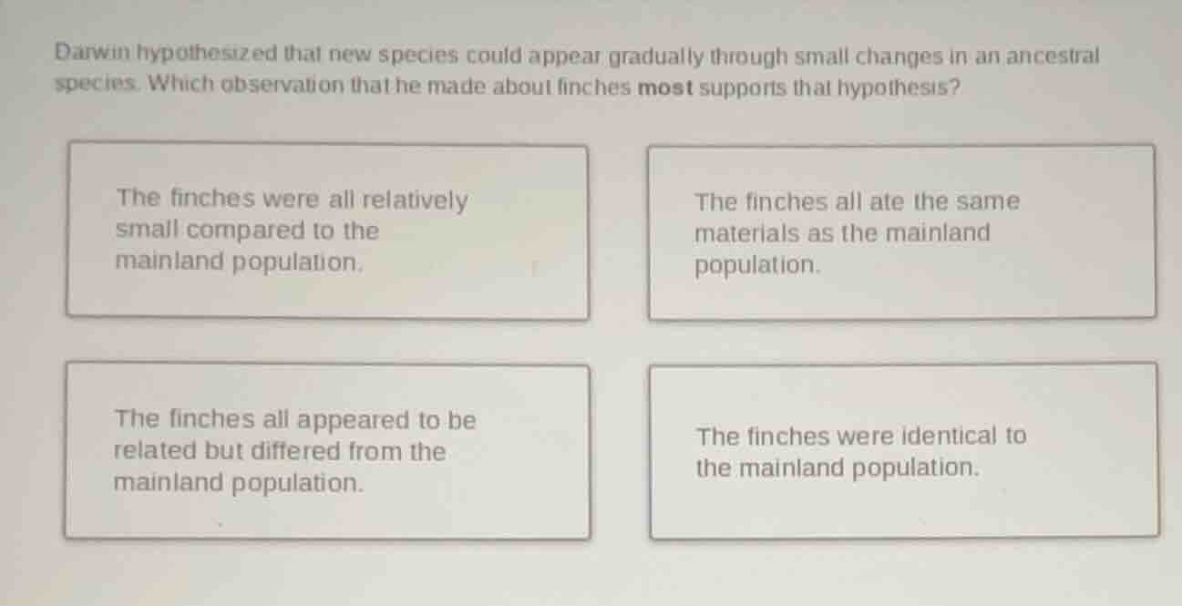 darwin hypothesized that new species could appear gradually through sma…