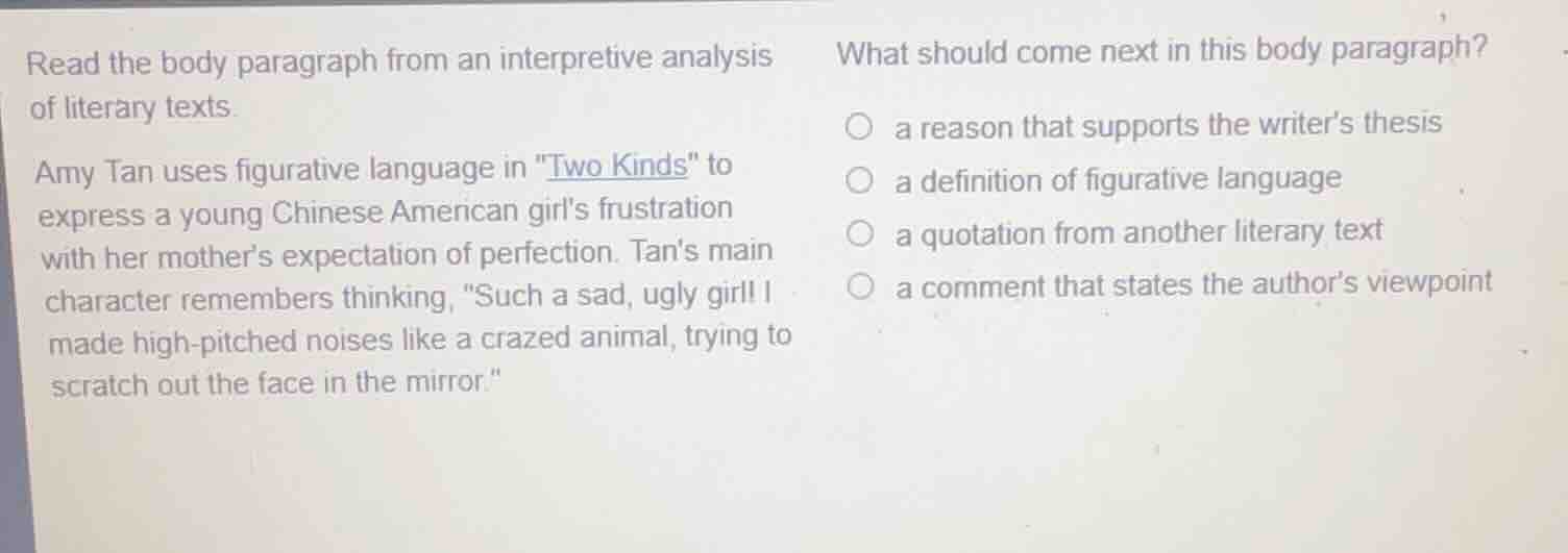 read the body paragraph from an interpretive analysis of literary texts…