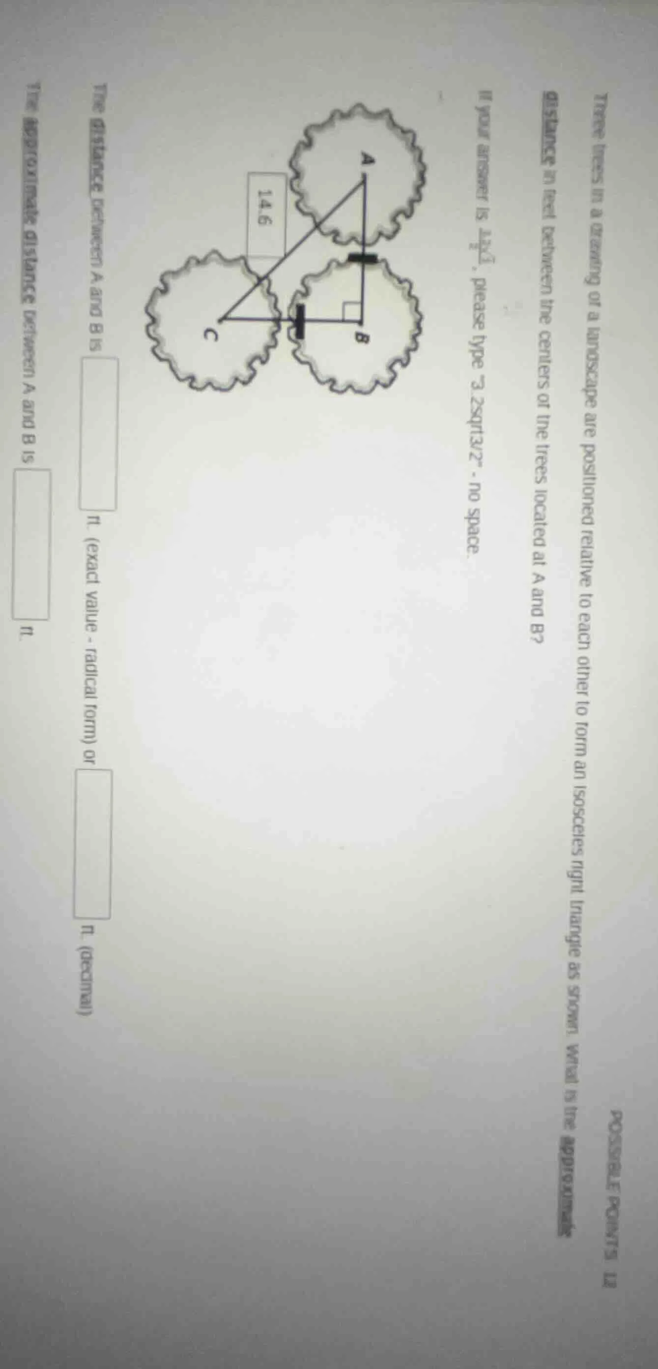 three trees in a grouping of a landscape are positioned relative to eac…