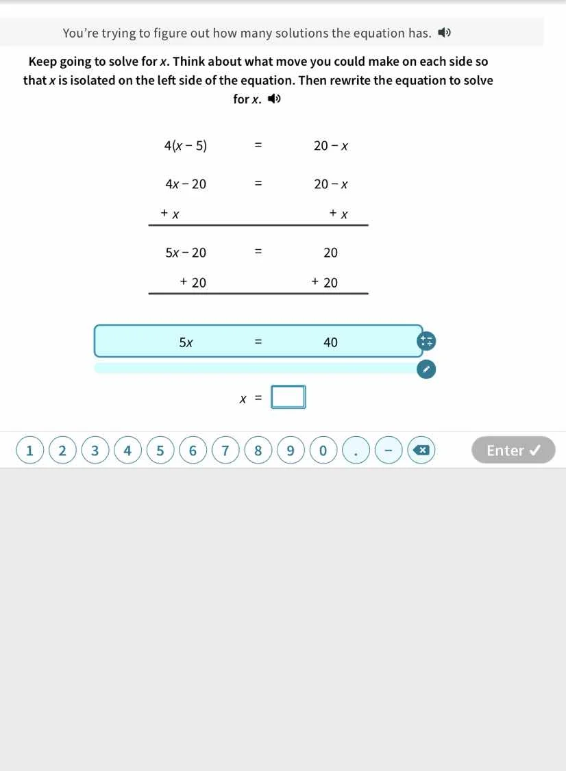 you’re trying to figure out how many solutions the equation has. keep g…