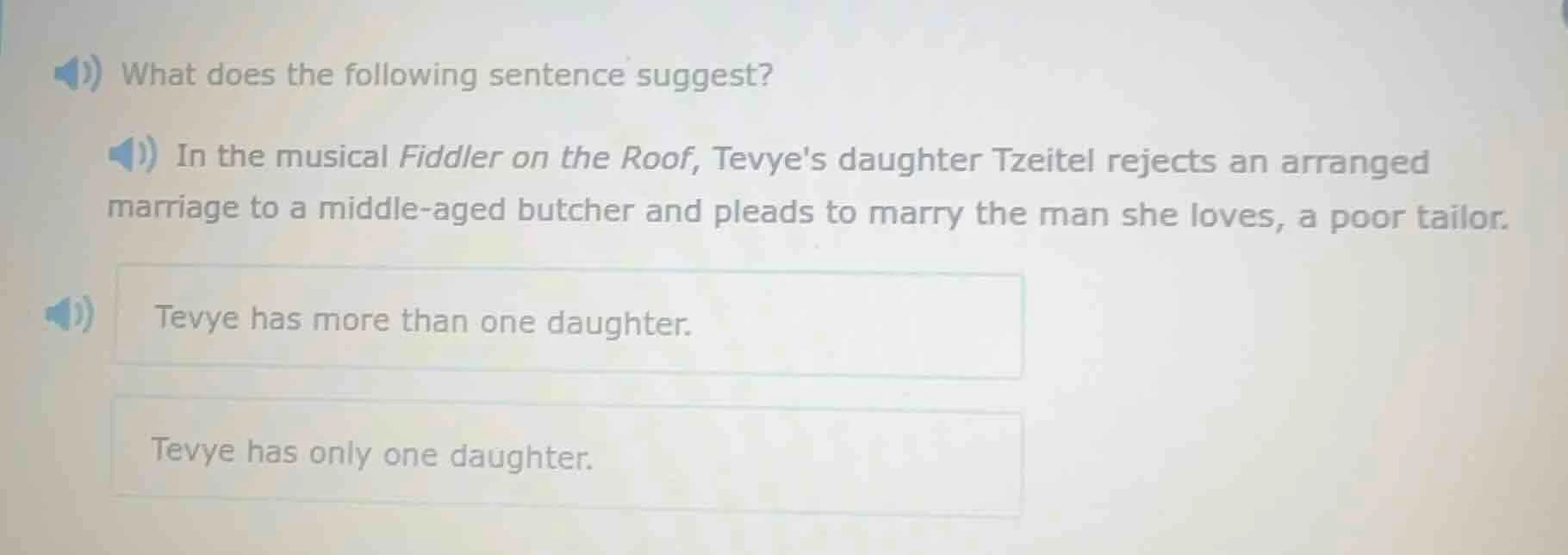 what does the following sentence suggest? in the musical fiddler on the…