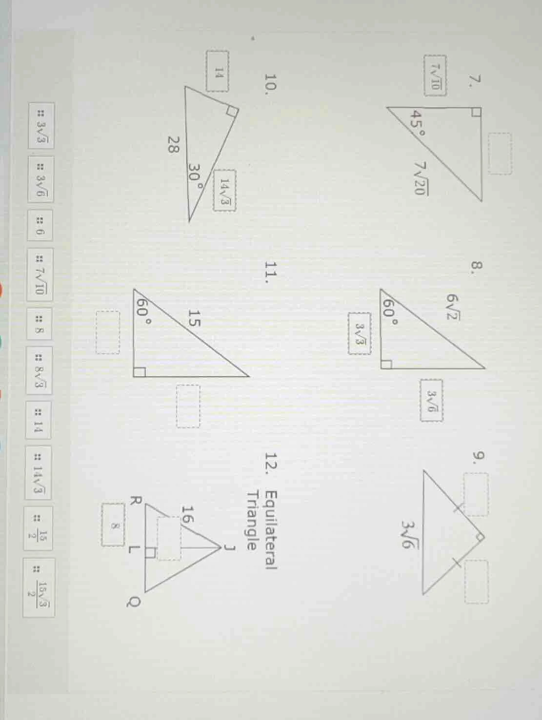 7. 10. 11. 12. equilateral triangle 8. 9.