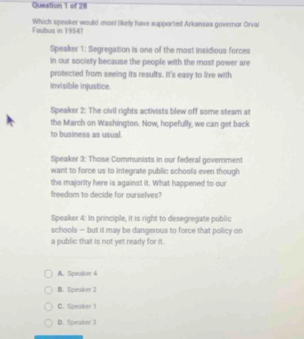 question 1 of 28 which speaker would most likely have supported arkansa…