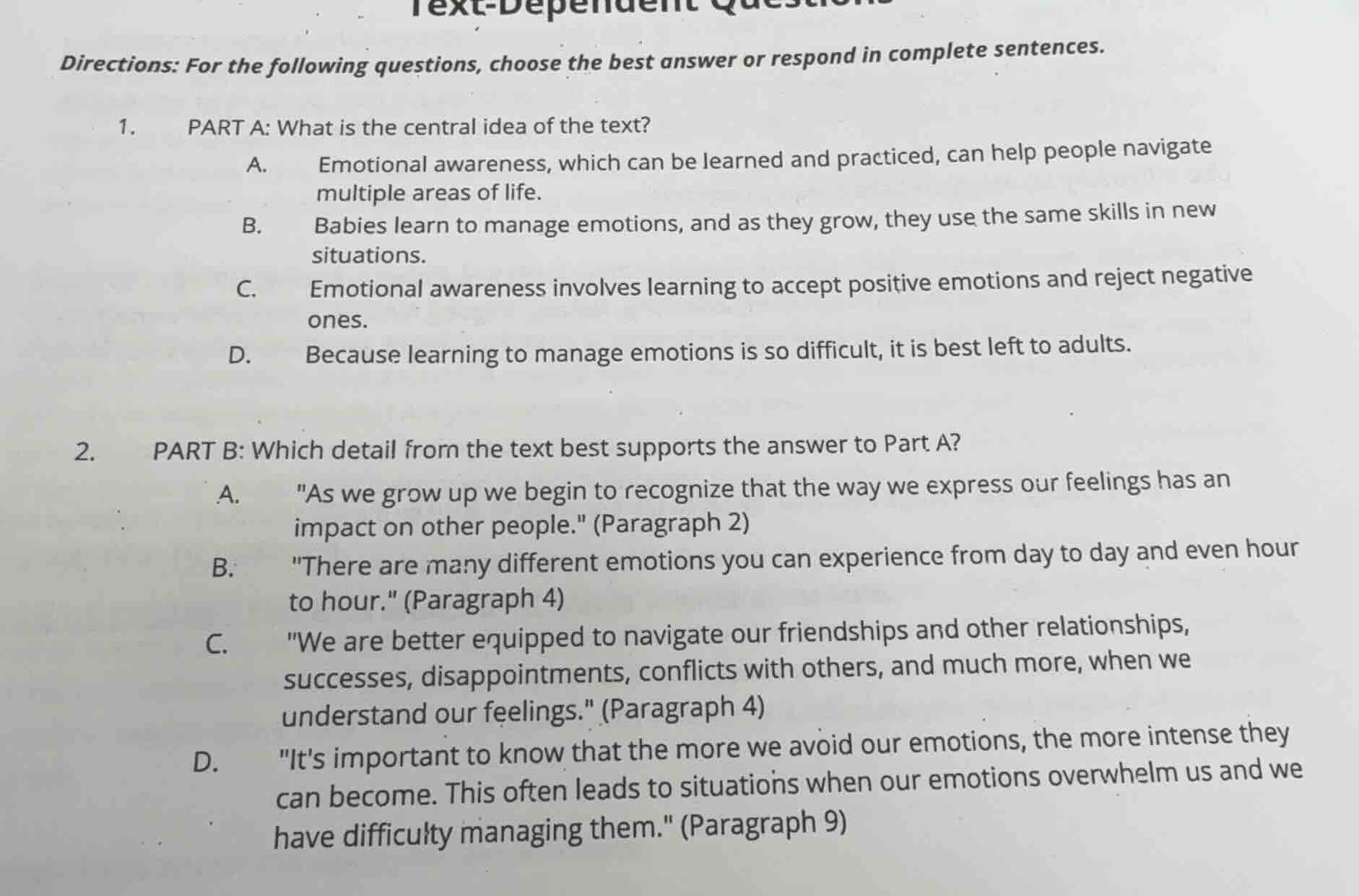 directions: for the following questions, choose the best answer or resp…