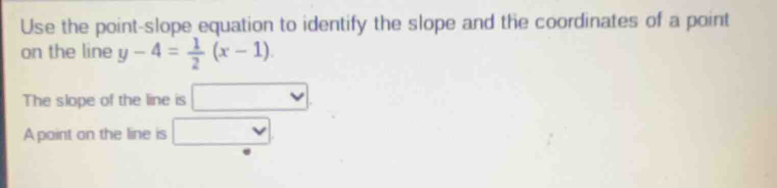 use the point - slope equation to identify the slope and the coordinate…