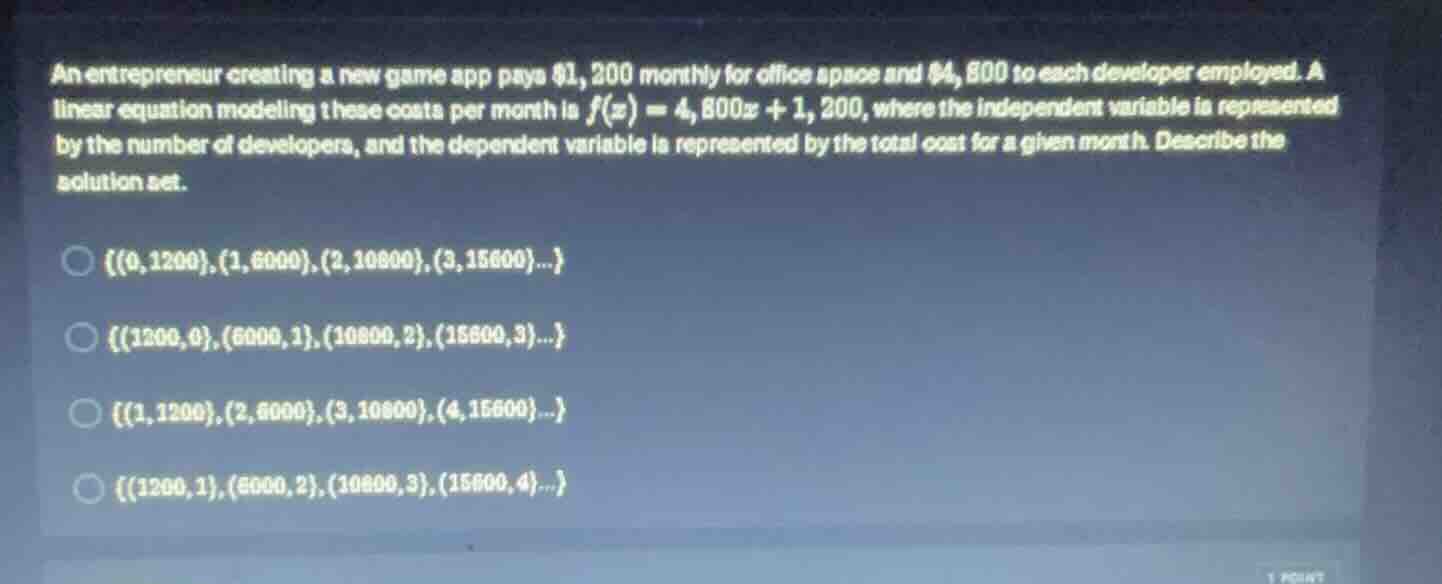 an entrepreneur creating a new game app pays $1,200 monthly for office …