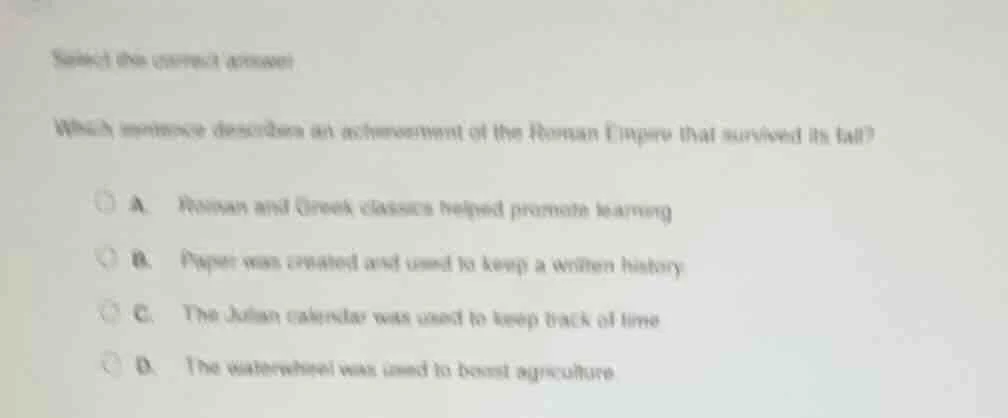 select the correct answer which sentence describes an achievement of th…