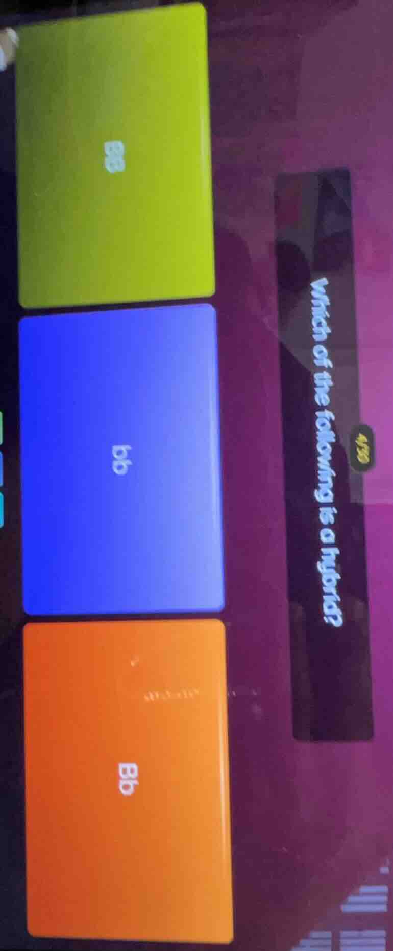 which of the following is a hybrid? (there are three colored blocks wit…