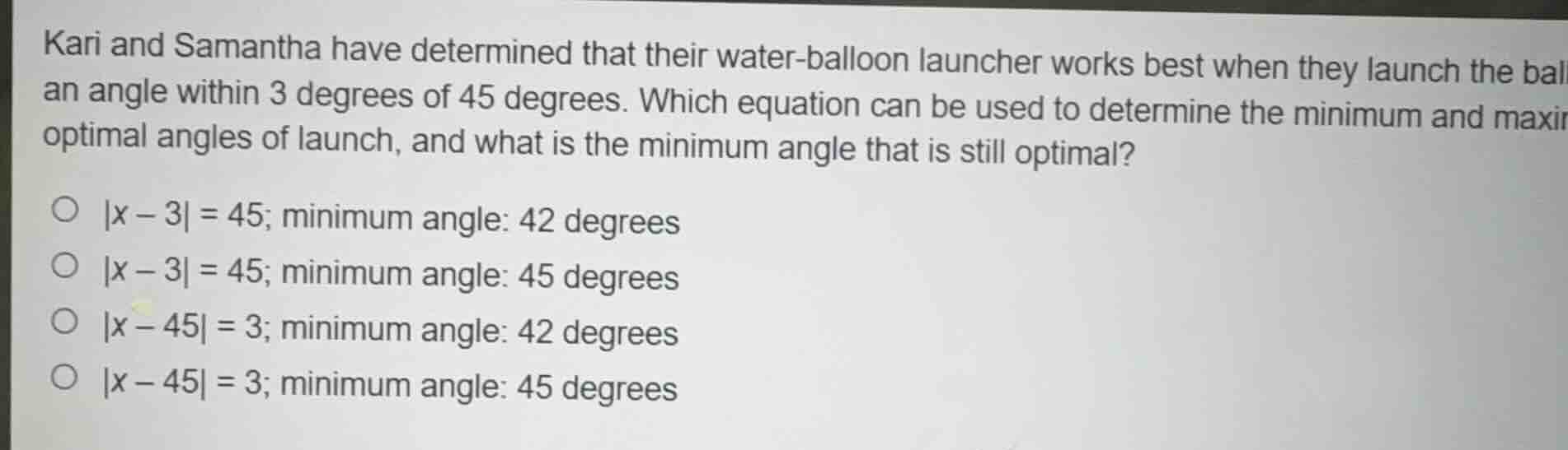kari and samantha have determined that their water - balloon launcher w…