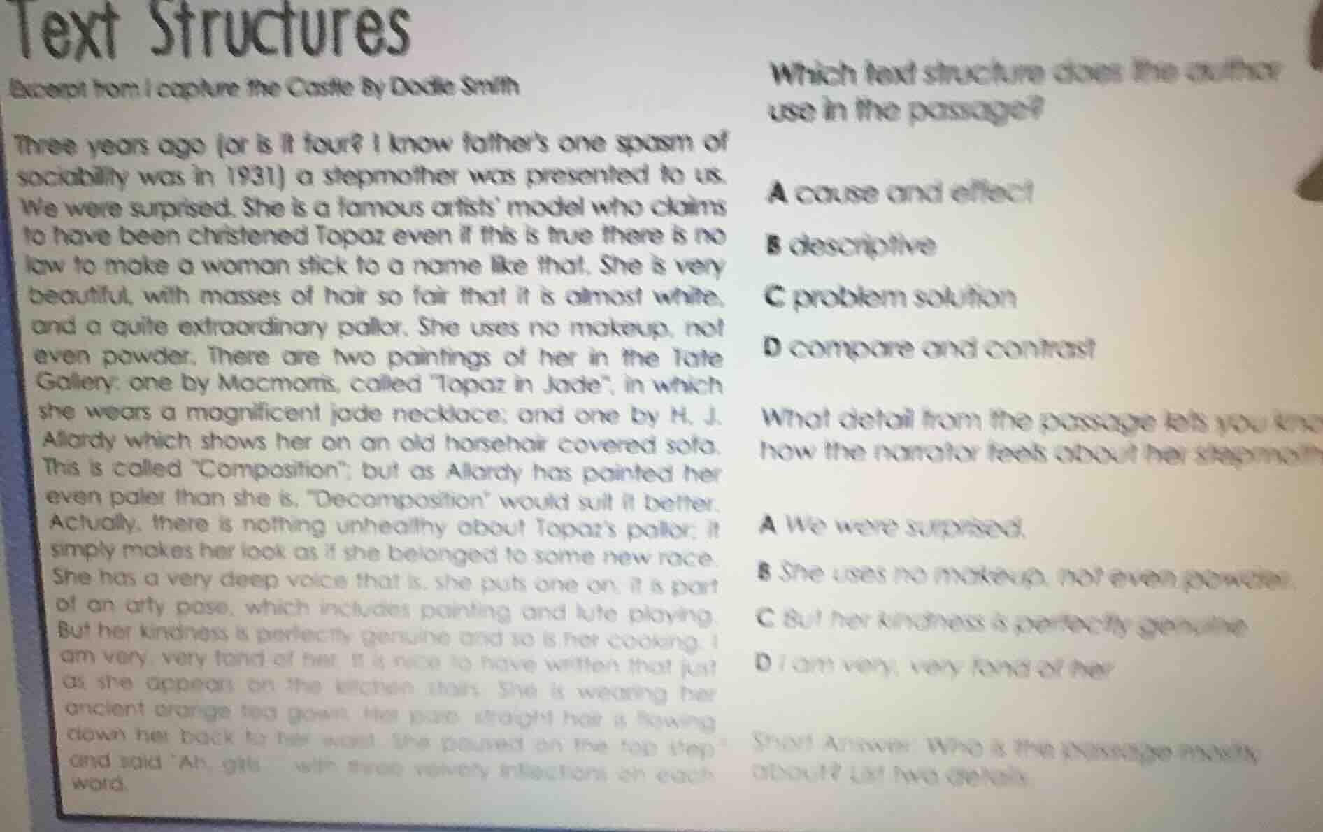 text structures excerpt from i capture the castle by dodie smith three …