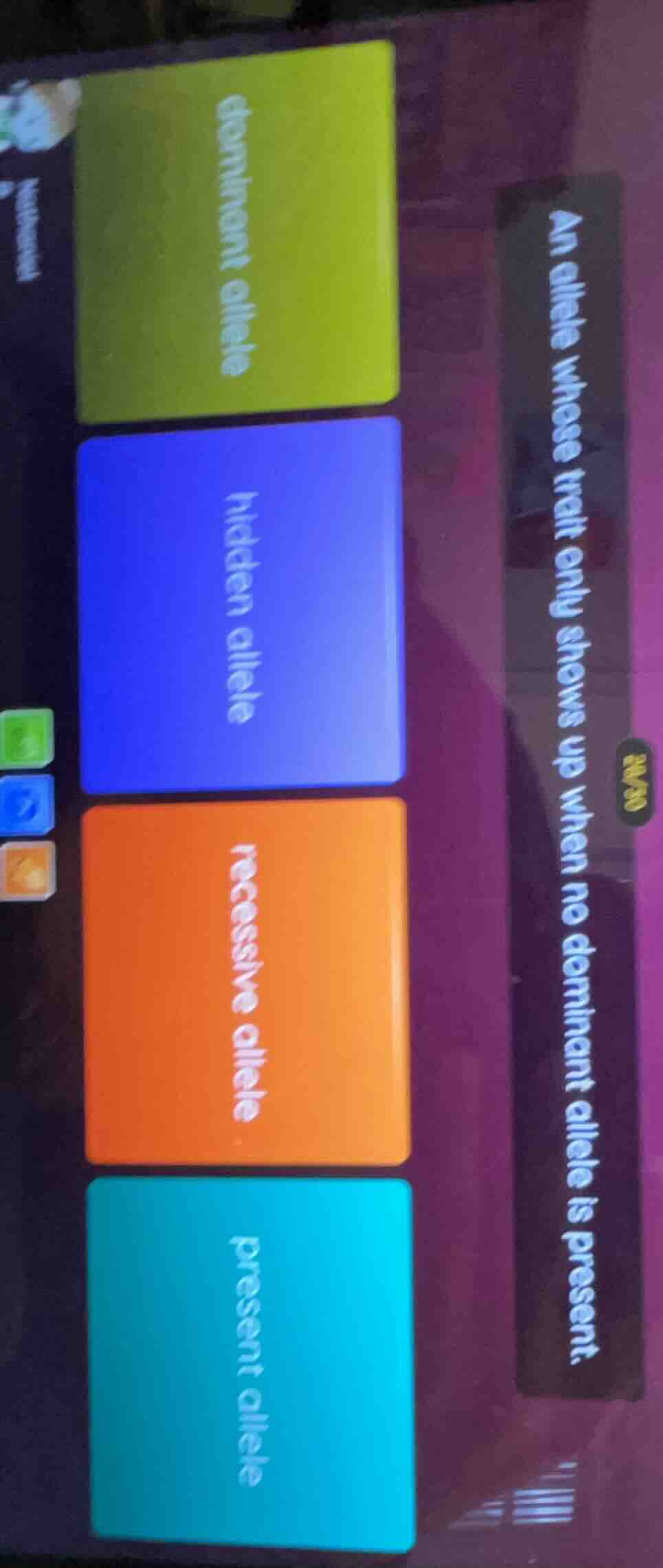 an allele whose trait only shows up when no dominant allele is present.…