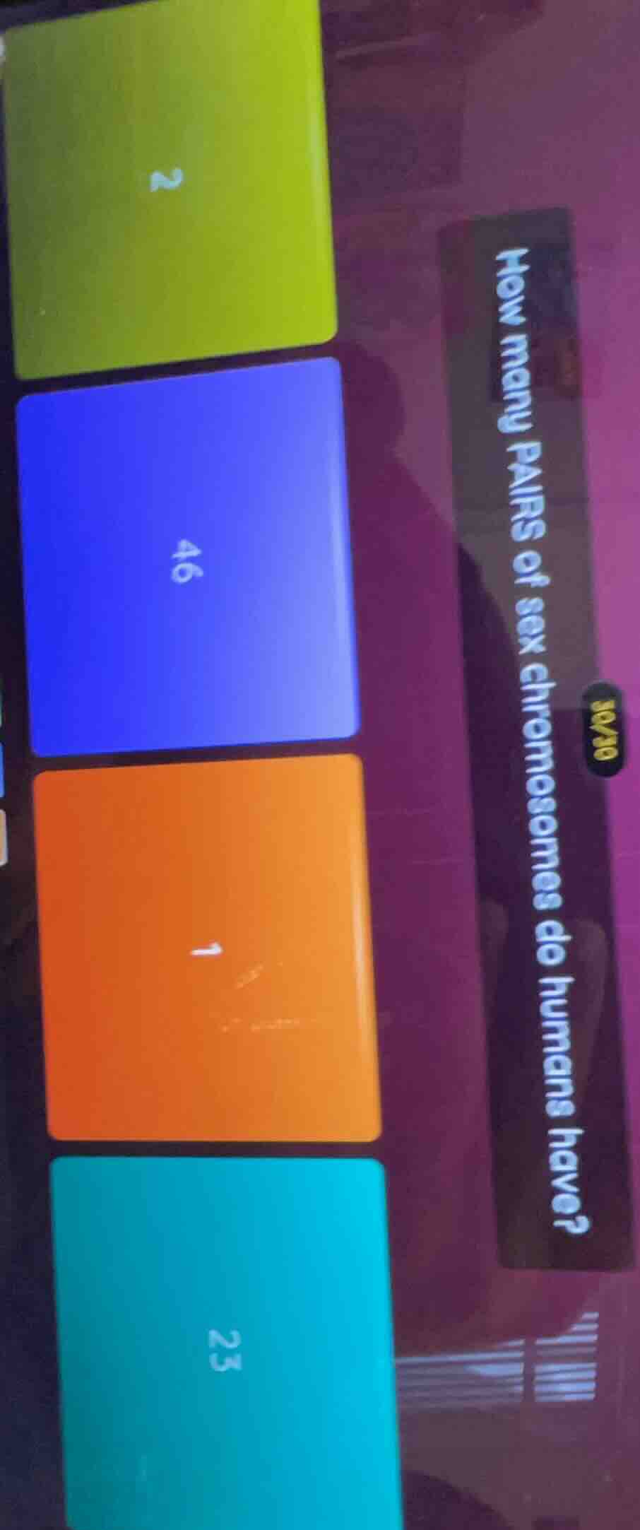 how many pairs of sex chromosomes do humans have? options: 2, 46, 1, 23