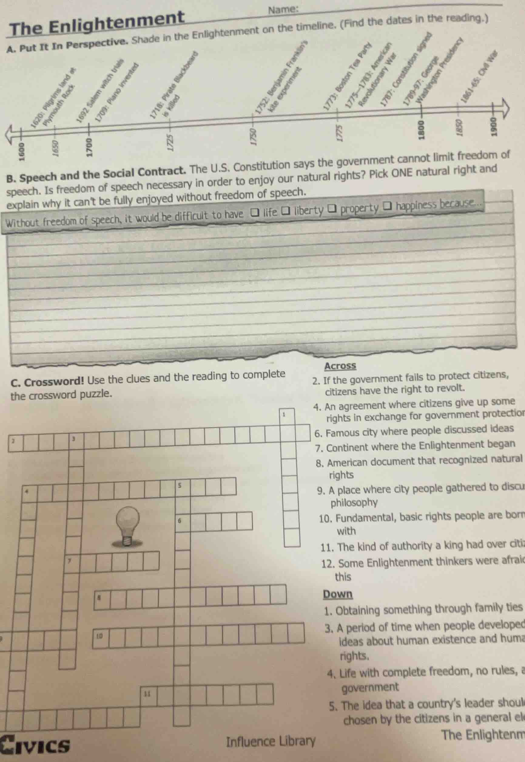 the enlightenment name: a. put it in perspective. shade in the enlighte…