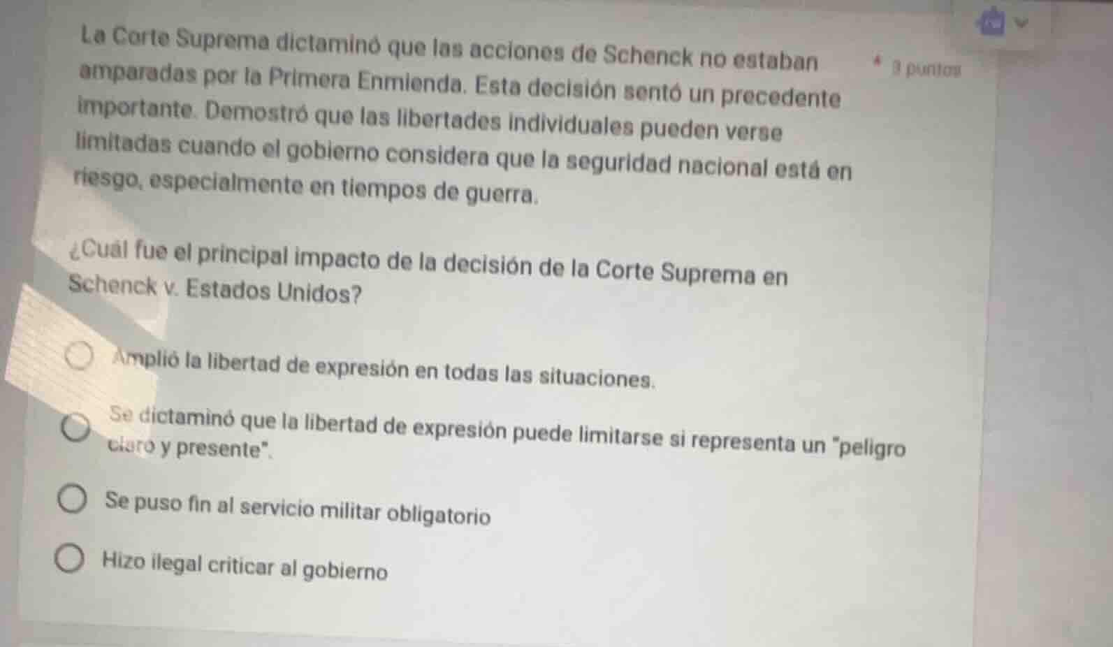 la corte suprema dictaminó que las acciones de schenck no estaban ampar…