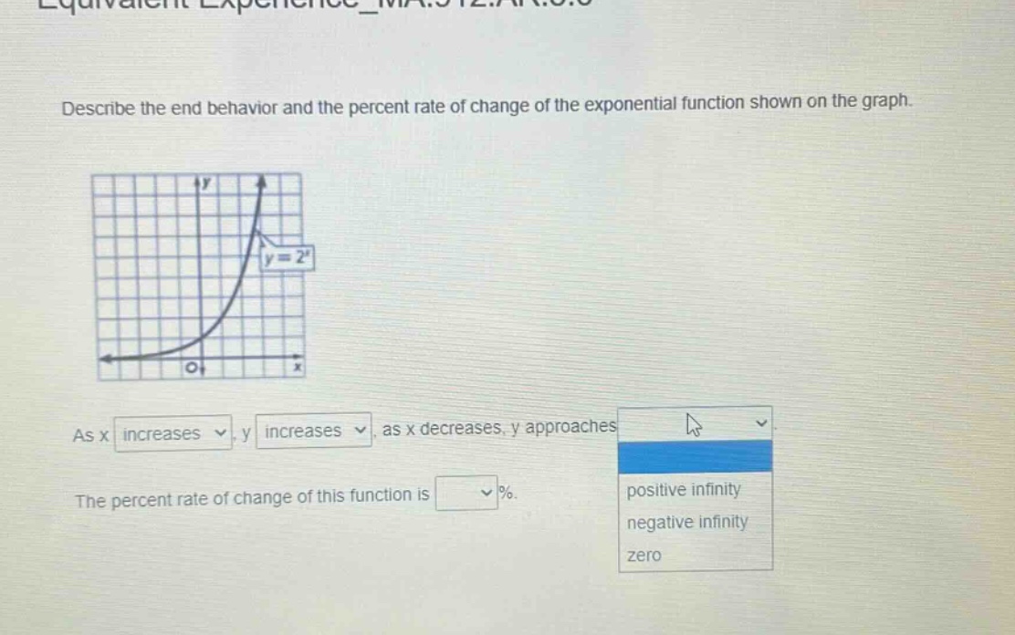 describe the end behavior and the percent rate of change of the exponen…