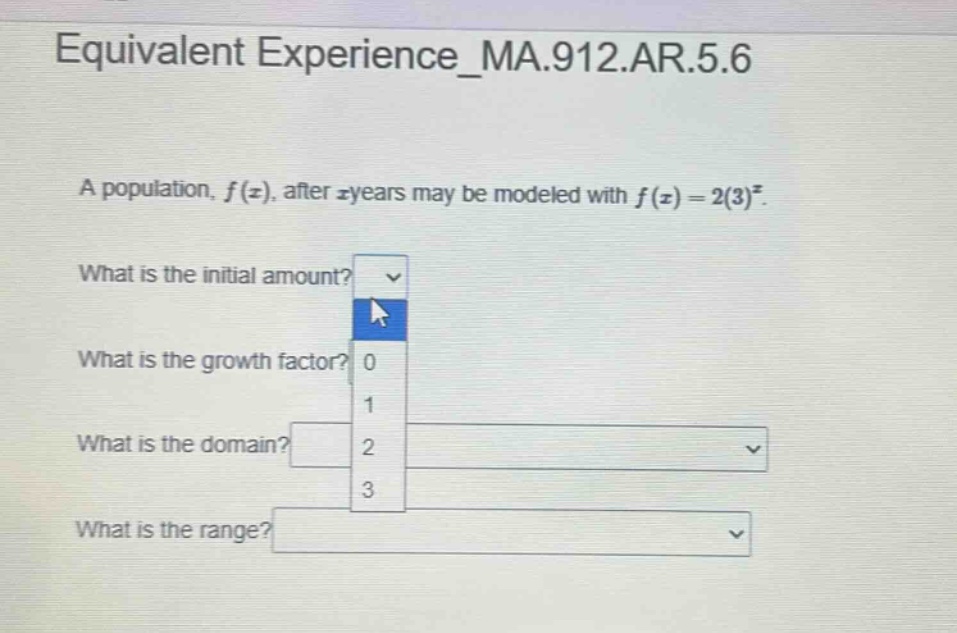 equivalent experience_ma.912.ar.5.6 a population, f(x), after x years m…