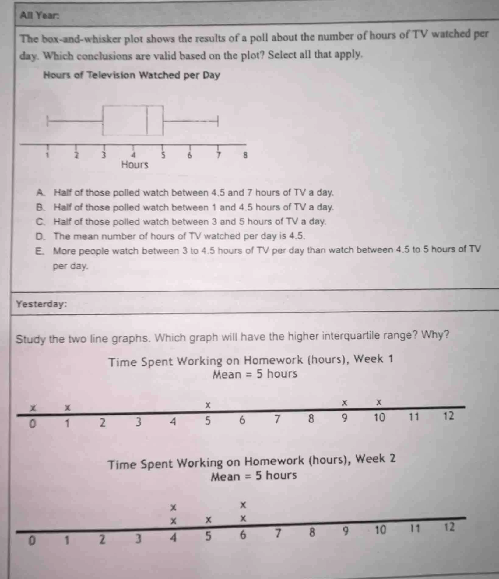 all year: the box - and - whisker plot shows the results of a poll abou…