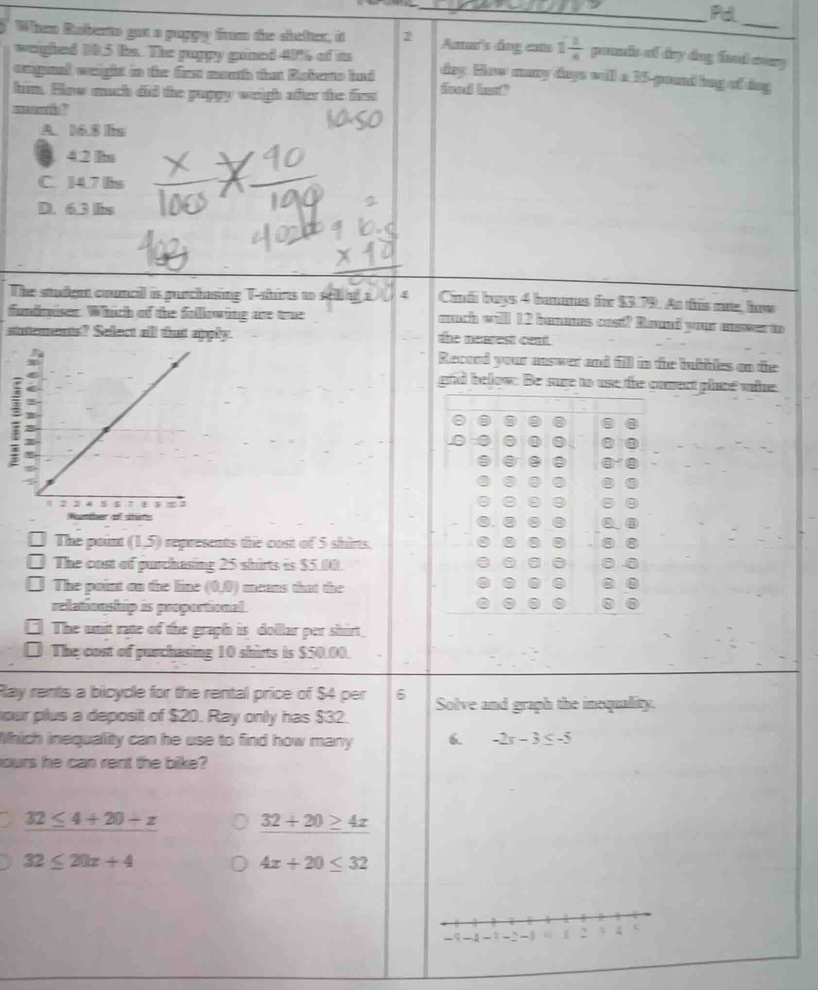 1 when roberto got a puppy from the shelter, it weighed 10.5 lbs. the p…