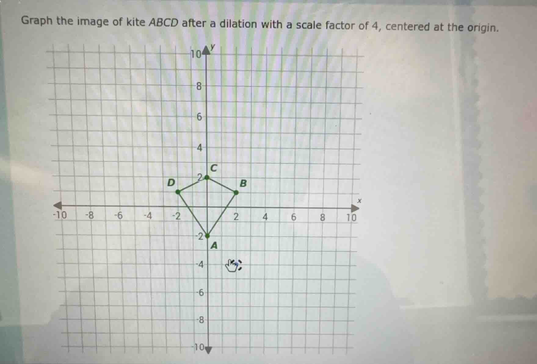 graph the image of kite abcd after a dilation with a scale factor of 4,…