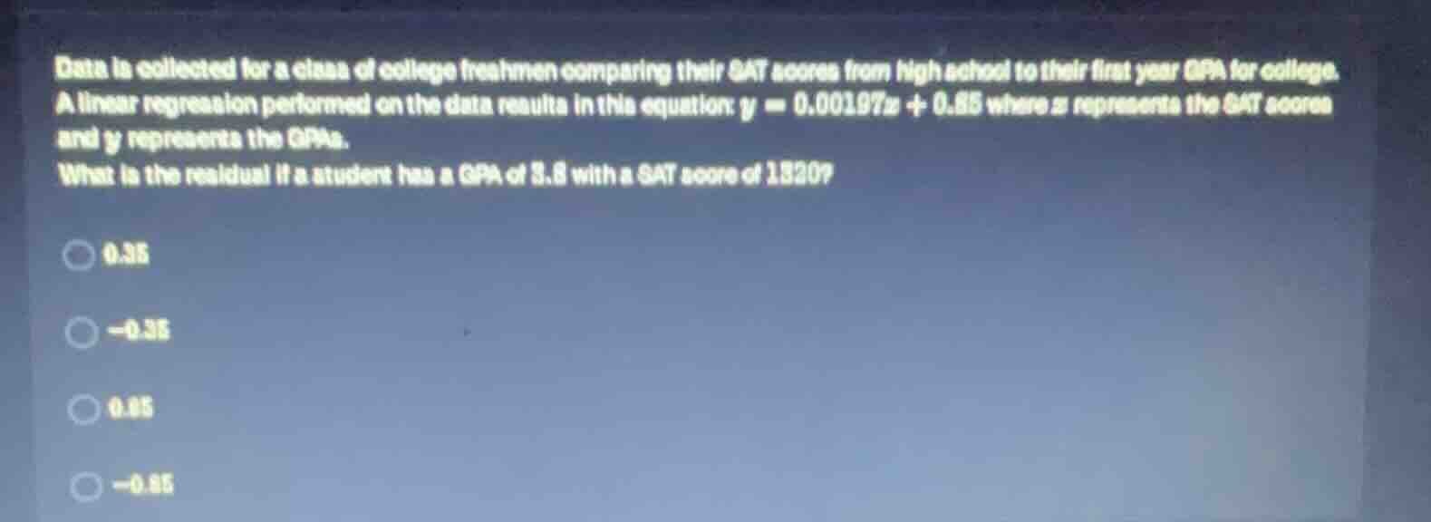 data is collected for a class of college freshmen comparing their sat s…
