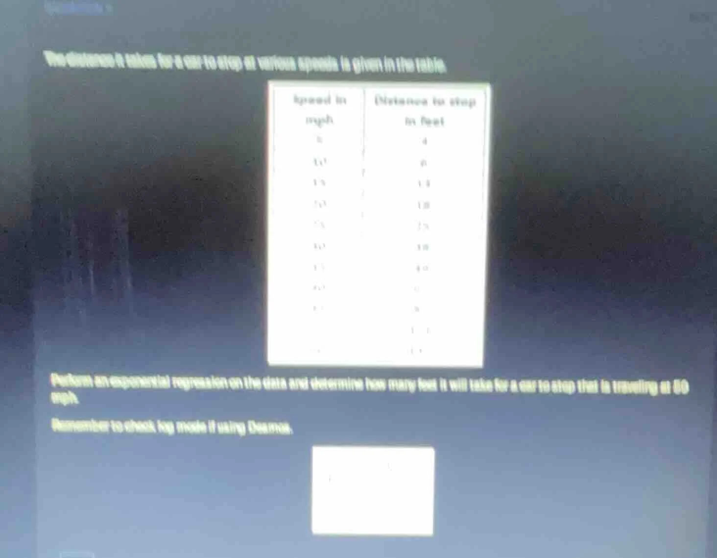 the distance it takes for a car to stop at various speeds is given in t…