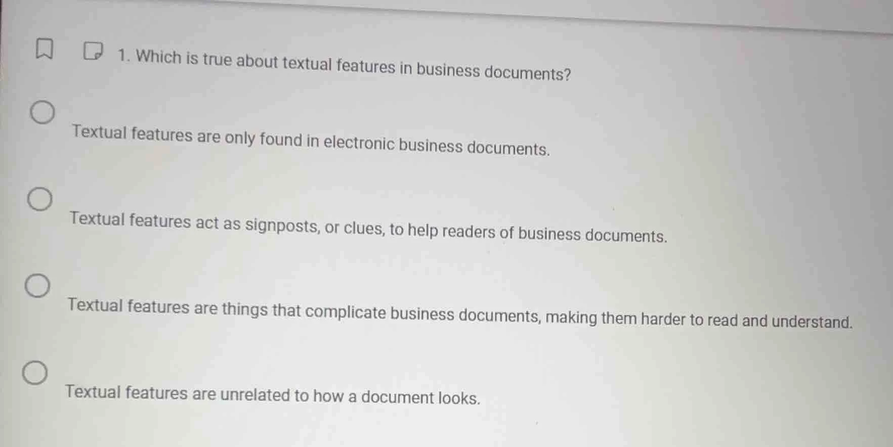 1. which is true about textual features in business documents? textual …