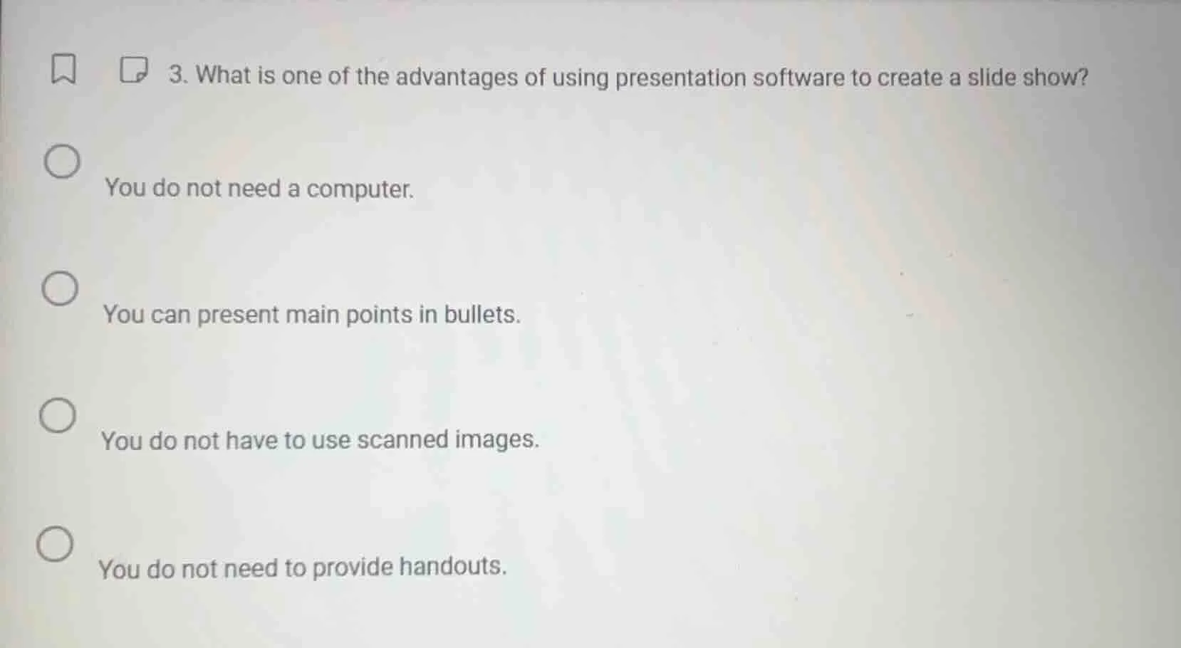 3. what is one of the advantages of using presentation software to crea…