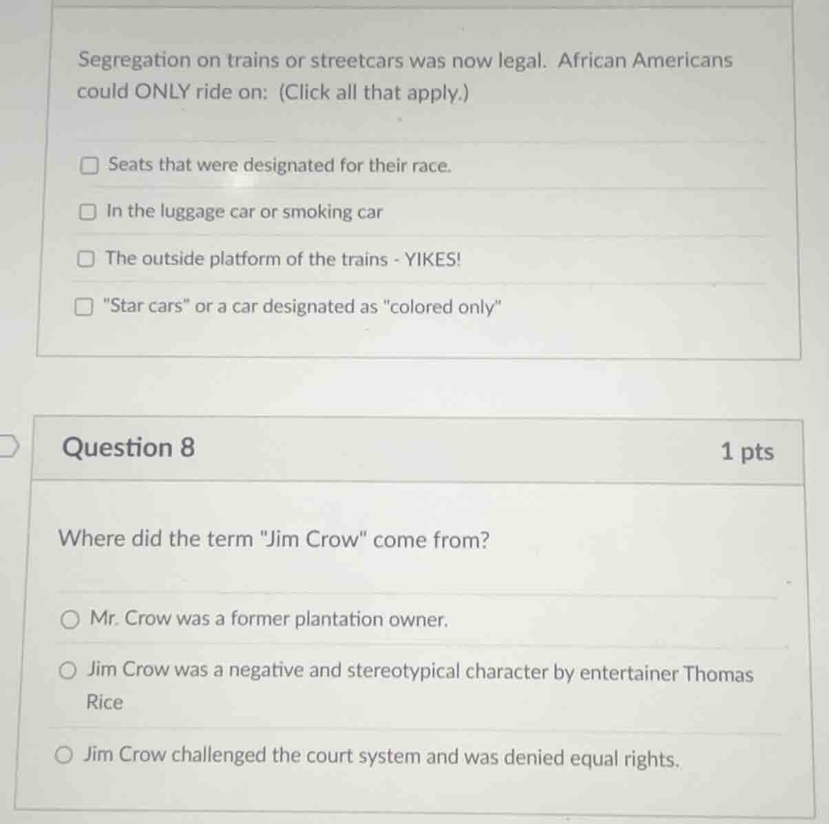 segregation on trains or streetcars was now legal. african americans co…
