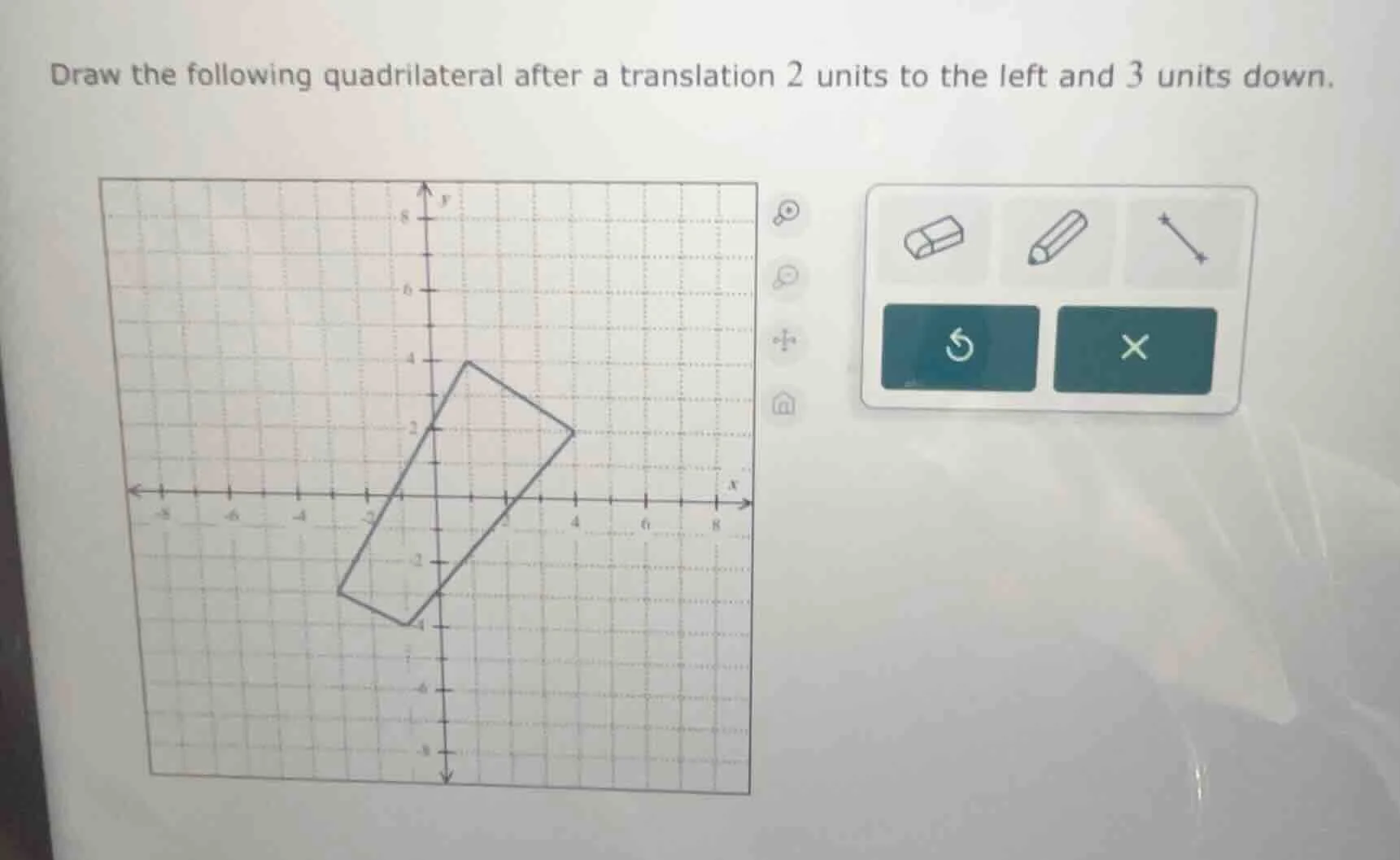 draw the following quadrilateral after a translation 2 units to the lef…