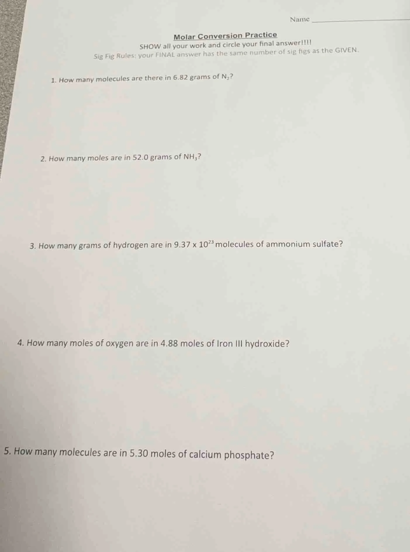 name molar conversion practice show all your work and circle your final…