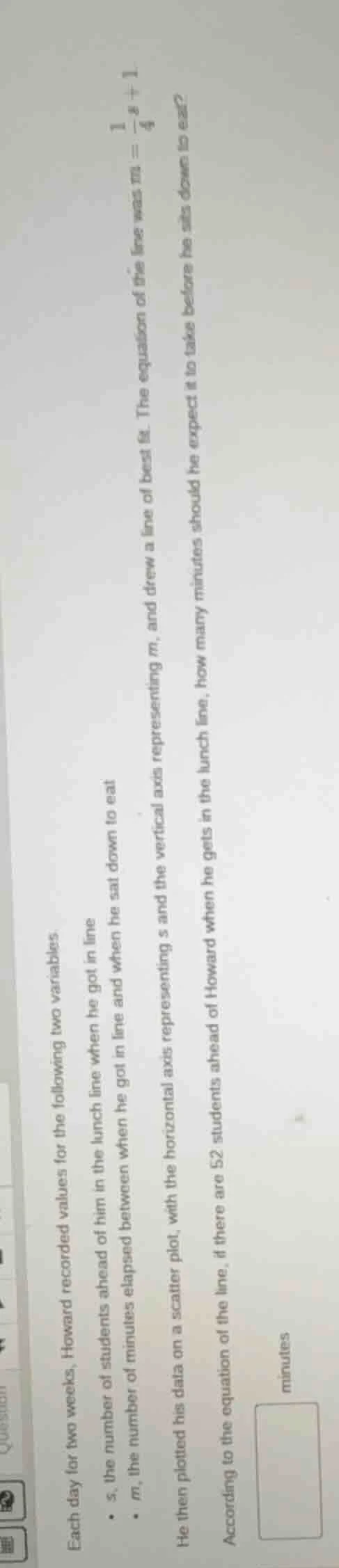 each day for two weeks, howard recorded values for the following two va…